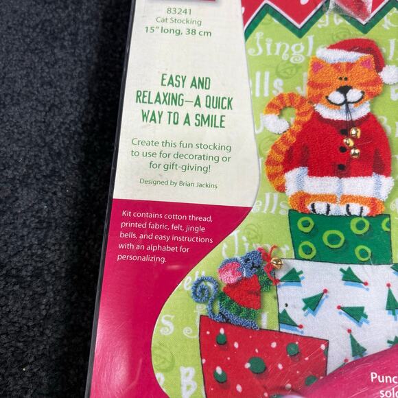 Dimensions Vintage Punch Needle Christmas Stocking Kit - Cat Stocking - Holiday - Picture 3 of 7